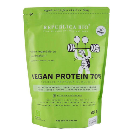 Vegan protein 70%, pulbere functionala cu gust de ciocolata Republica BIO, 600 g