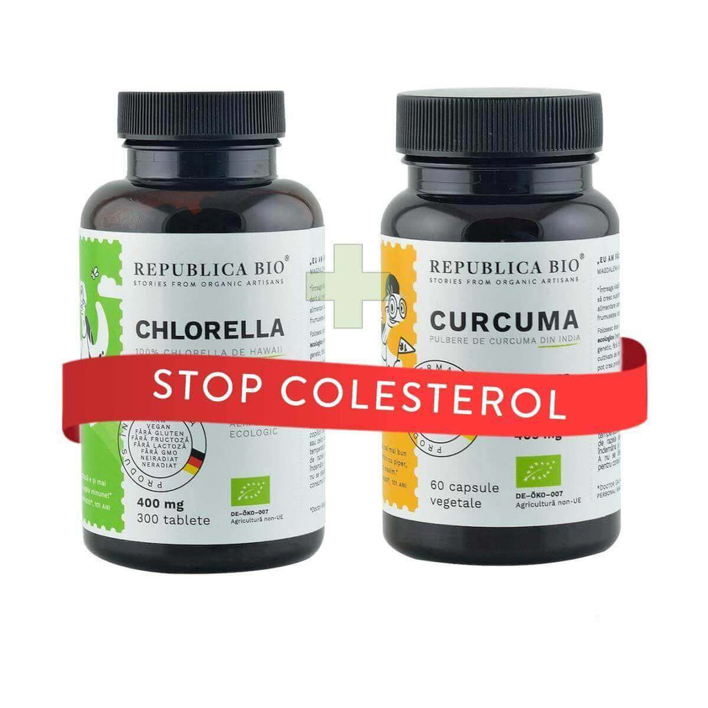 STOP COLESTEROL, pachet promotional (Chlorella + Curcuma), BIO, RAW, VEGAN