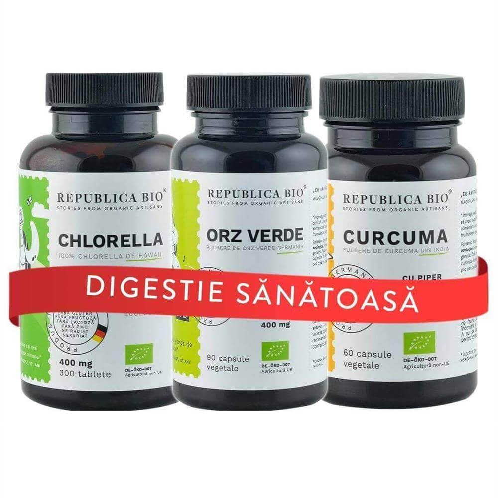 DIGESTIE Sanatoasa, pachet promotional (Curcuma + Orz Verde + Chlorella), BIO, RAW, VEGAN