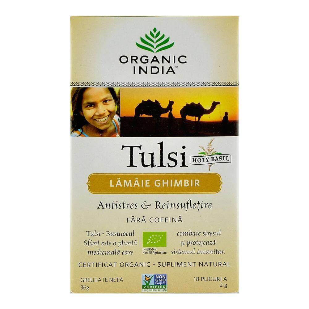 Ceai Tulsi Lamaie Ghimbir, Organic India, bio, 18 plicuri, 36 g