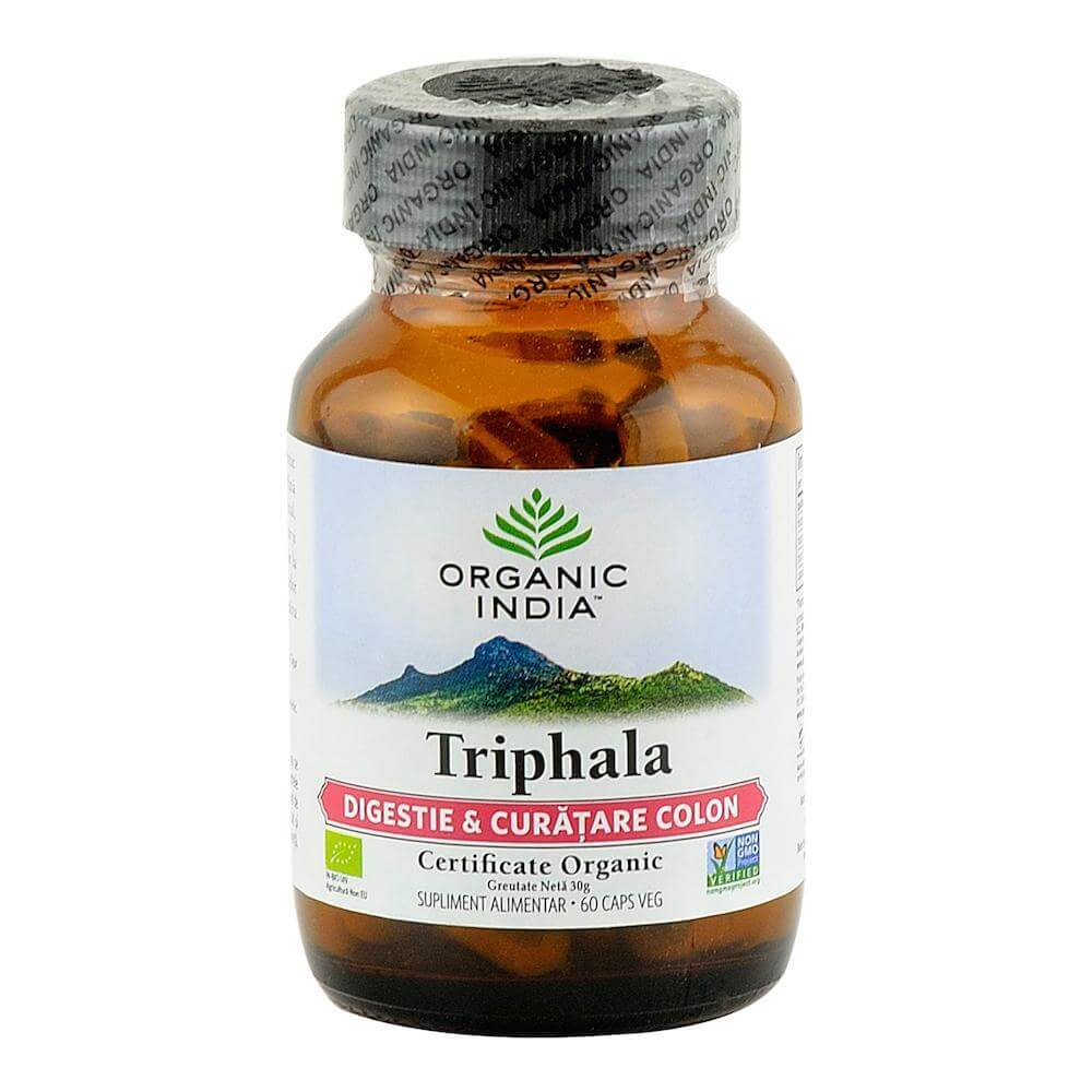 Triphala Organic India supliment nutritiv (480 mg), bio, 60 capsule (28,8 g)