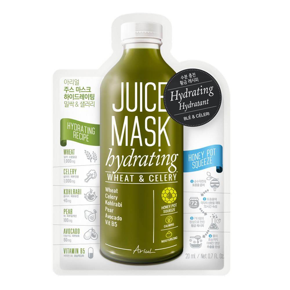 Masca servetel Coreeana Juice Mask cu Grau si telina pentru Hidratare - hranire si echilibrare, Ariul, 20 g, natural