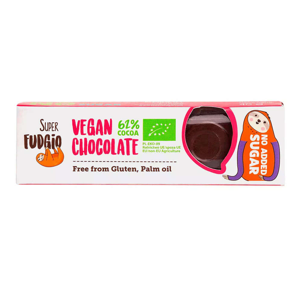 Baton cu ciocolata vegana fara zahar,fara gluten Super Fudgio, bio, 40g, ecologic