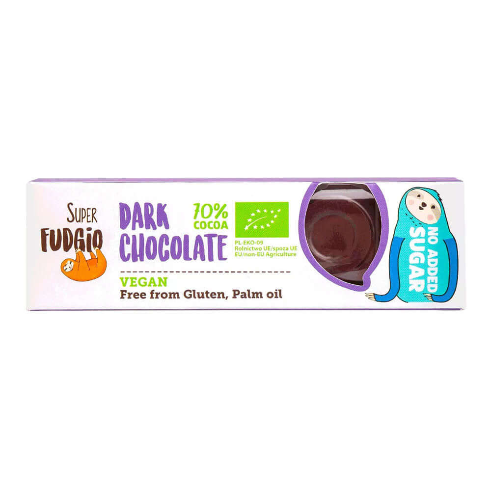 Baton de ciocolata neagra fara zahar,fara gluten Super Fudgio, bio, 40g, ecologic