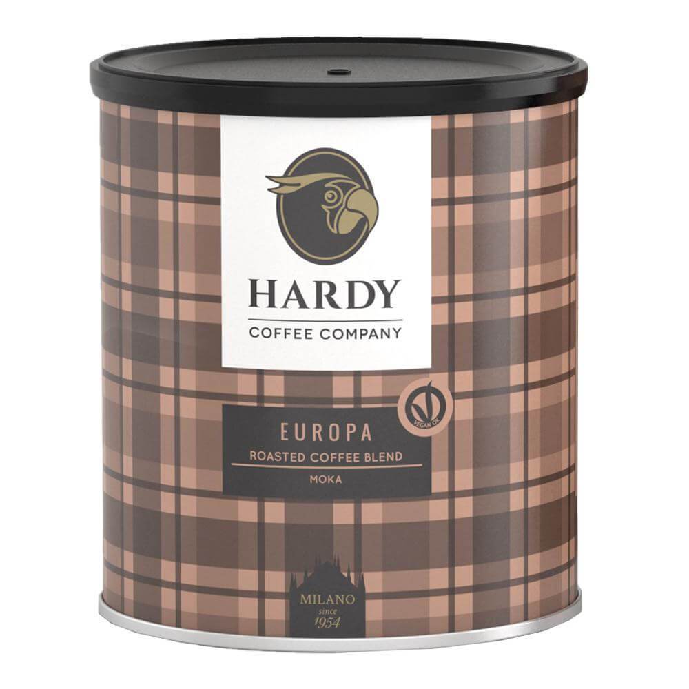 Cafea Europa macinata, la cutie metalica Hardy, 250g, natural