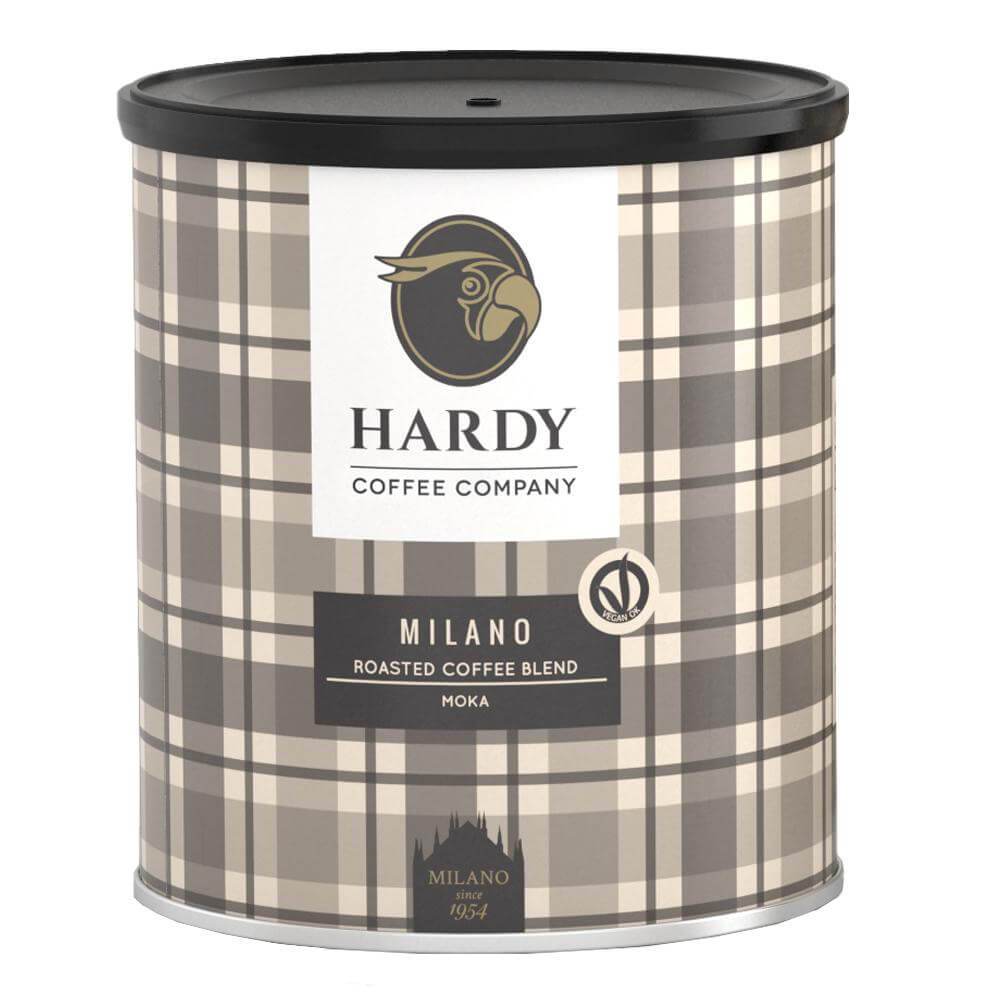 Cafea Milano macinata, la cutie metalica Hardy, 250g, natural