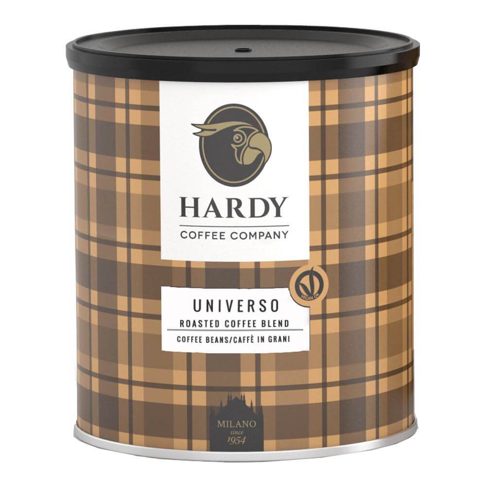 Cafea Universo boabe, la cutie metalica Hardy, 250g, natural