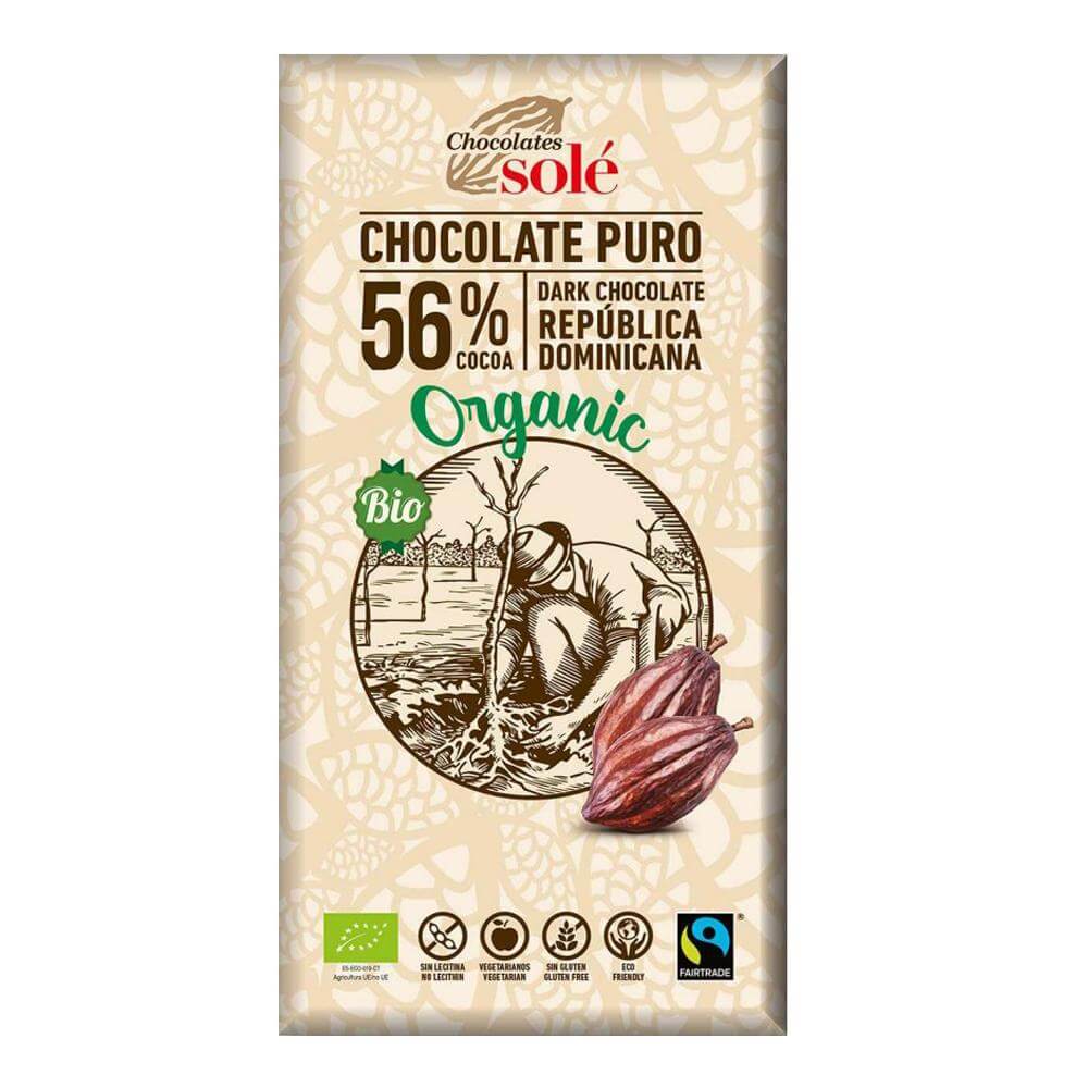 Ciocolata neagra cu 56% cacao Chocolates Sole, bio, 100g