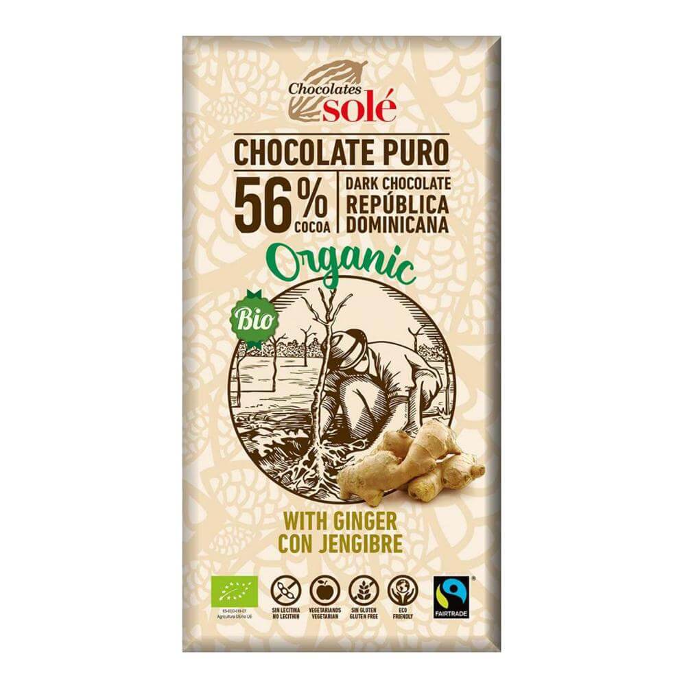 Ciocolata neagra cu ghimbir si 56% cacao Chocolates Sole, bio, 100g
