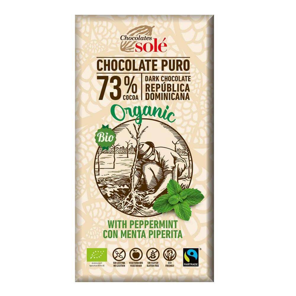 Ciocolata neagra cu menta si 73% cacao Chocolates Sole, bio, 100g
