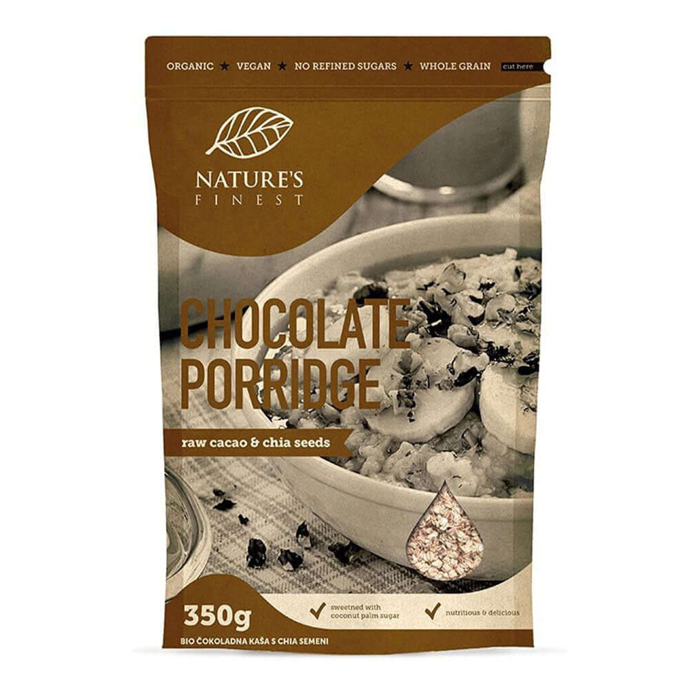 Porridge ciocolata cu cacao cruda si seminte de chia, Nature's Finest, bio, 350g
