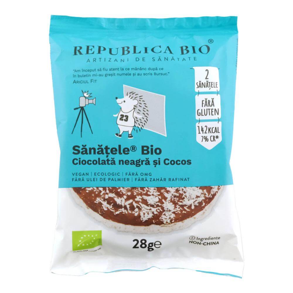 SANATELE BIO Ciocolata neagra si Cocos, ecologic, FARA GLUTEN, Republica BIO, 28g